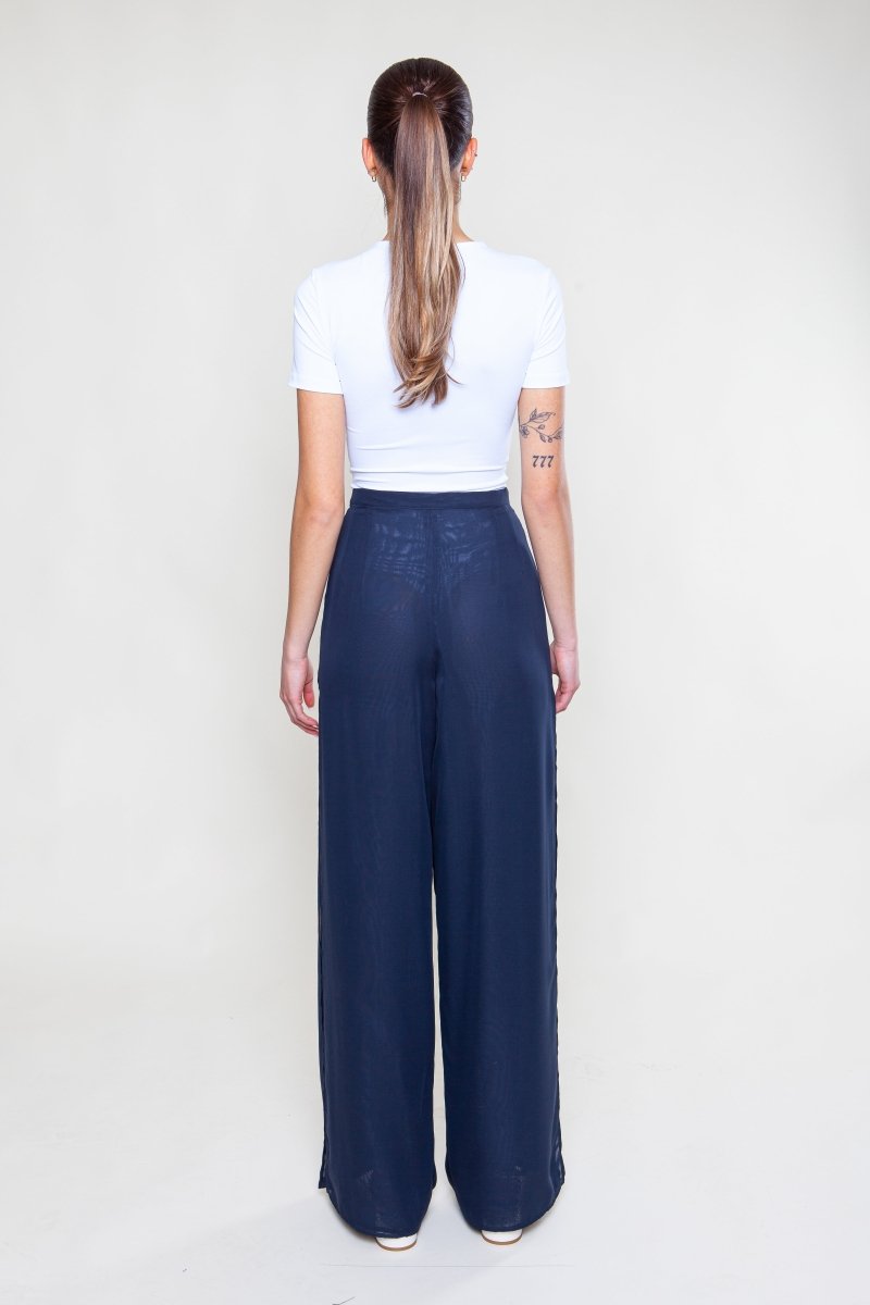 Elegante Chiffon Hose Dunkelblau